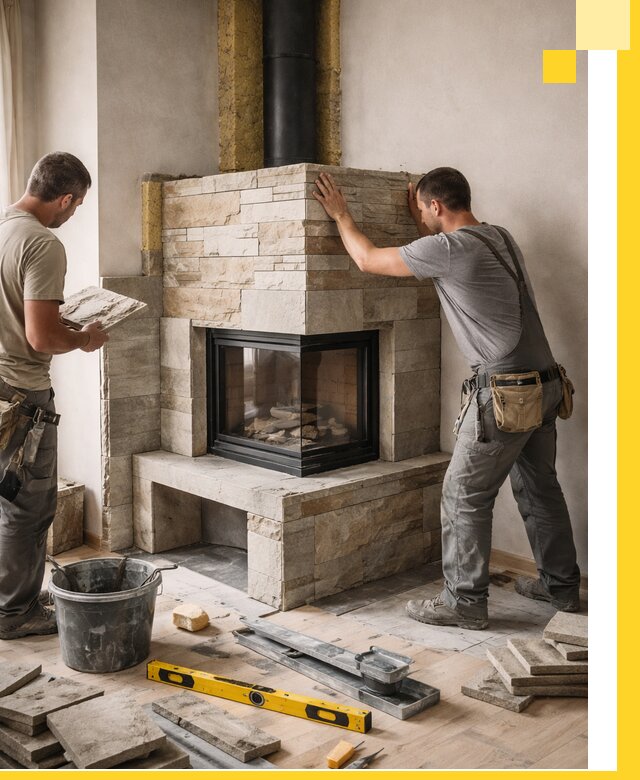 Угловые камины под ключ проект, монтаж и отделка в Петрозаводске