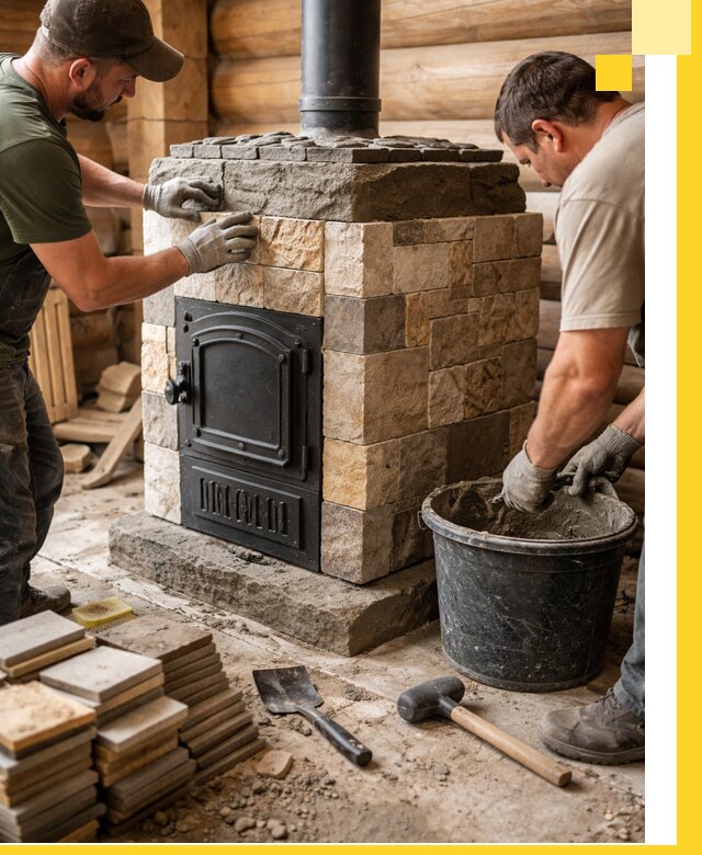 Облицовка банной печи под ключ в Петрозаводске: камень и плитка