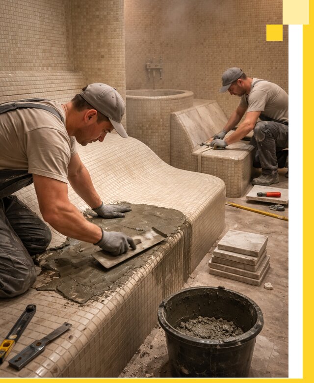 Лежаки для хамама под ключ в Петрозаводске, проект и монтаж