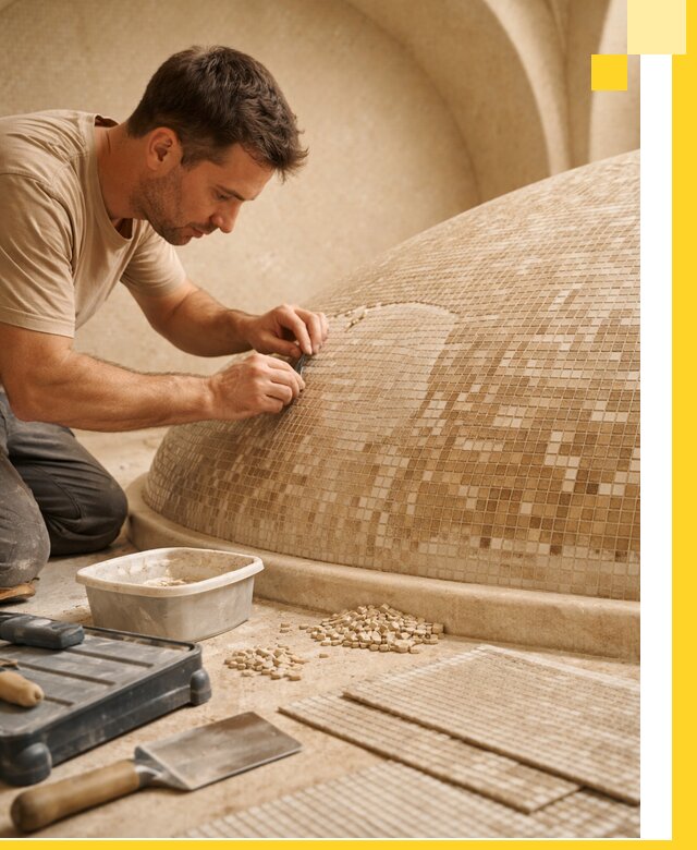 Профессиональная укладка мозаики для хамама под ключ в Петрозаводске